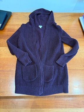 L.L. Bean Hooded Chunky Knit Cardigan - Deep Plum